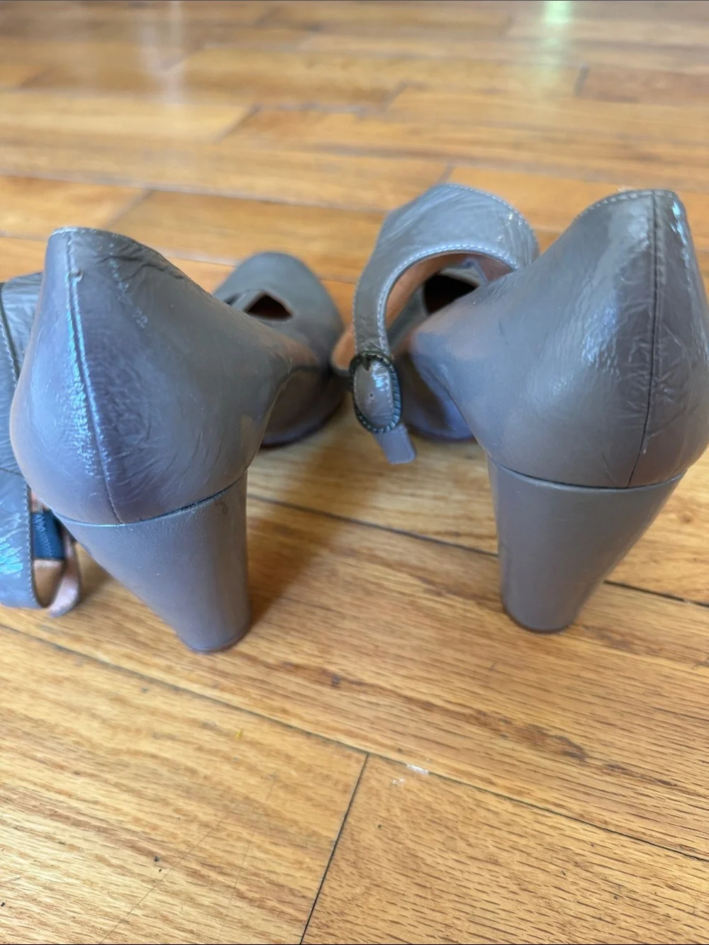 Chie Mihara Gray Leather Cutout Ankle Pumps